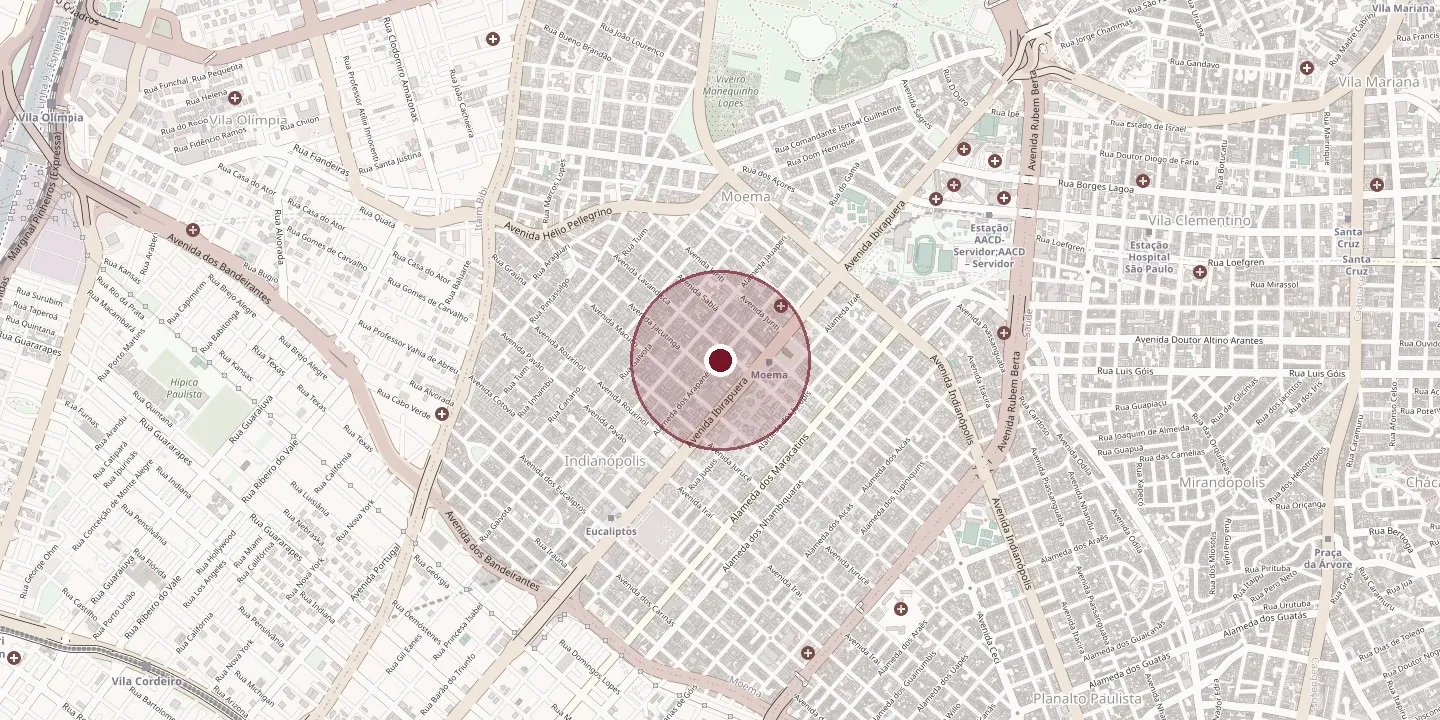 Mapa da região de Moema, São Paulo